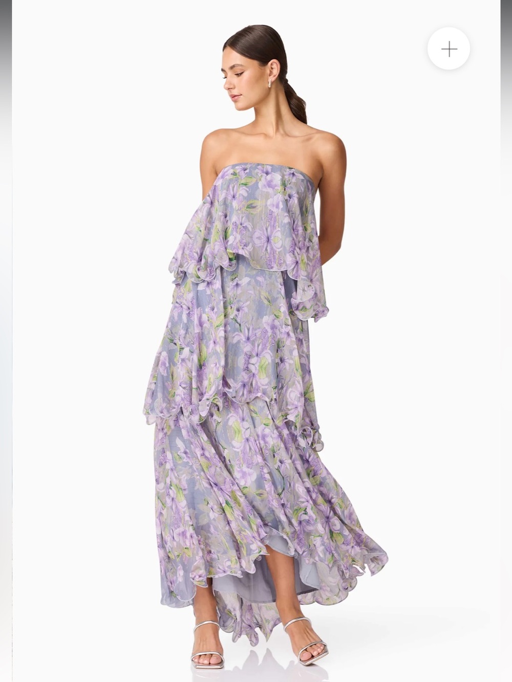 elliatt milena purple floral print tiered strapless maxi dress size small NEW - Picture 6 of 13